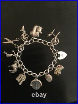 925 Sterling Silver Vintage Charm Bracelet w. 10 Charms Boxed VGC 925 Sterling Silver Vintage Charm Bracelet w. 10 Charms Boxed VGC