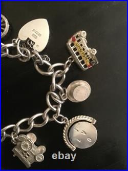925 Sterling Silver Vintage Charm Bracelet w. 10 Charms Boxed VGC 925 Sterling Silver Vintage Charm Bracelet w. 10 Charms Boxed VGC