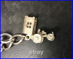 925 Sterling Silver Vintage Charm Bracelet w. 10 Charms Boxed VGC 925 Sterling Silver Vintage Charm Bracelet w. 10 Charms Boxed VGC