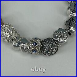 925 sterling silver charm bracelet full 17 charms beads love crystal Chamilia