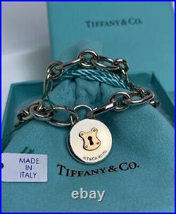 $940 Tiffany & Co. Sterling Silver & 18k Gold Round Padlock Charm Link Bracelet