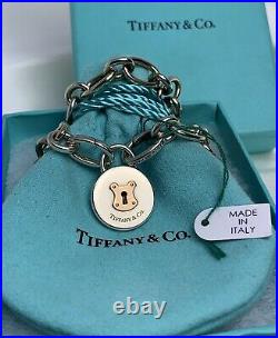 $940 Tiffany & Co. Sterling Silver & 18k Gold Round Padlock Charm Link Bracelet