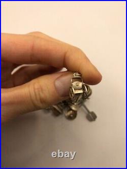 950 Silver 23 Charm Bracelet Asian Cart Abacus Pearl Temple Movable Parts 29.9g