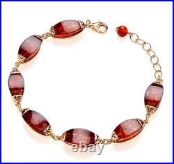 9ct Gold on Silver Natural Baltic Amber Ladies Ornate Chunky Women's Bracelet 9ct Gold on Silver Natural Baltic Amber Ladies Ornate Chunky Women's Bracelet