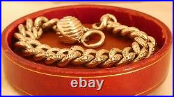 ANTIQUE FRENCH VICTORIAN ORNATE CURB LINK STERLING SILVER BRACELET w BALL CHARM