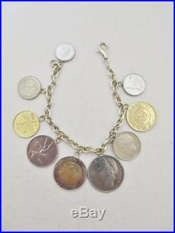 AUTHENTIC. 925 Sterling Silver Italian Lire Coin Charm Bracelet 8 Avg Wrist
