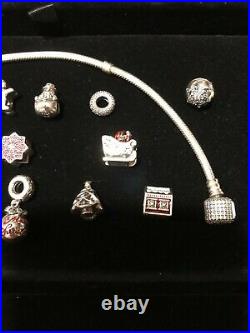 AUTHENTIC PANDORA 12 DAYS OF CHRISTMAS CHARMS 2016 With BRACELET AND JEWELRY BOX