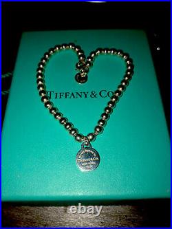 AUTHENTIC TIFFANY & Co Silver Heart Bracelet Charm + Band AG925 With Box and Bag