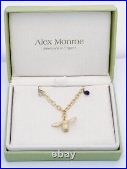 Alex Monroe BABY BEE charm bracelet 22ct gold silver Iolite Chalcedony new
