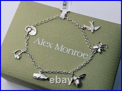 Alex Monroe Charm Bracelet, Bee, Whale, Swallow, Heart, Clover Silver NEW