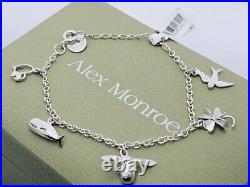 Alex Monroe Charm Bracelet, Bee, Whale, Swallow, Heart, Clover Silver NEW