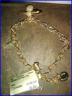 Alex Monroe Charm Bracelet with Baby Bee 22ct gold plated sterling silver