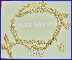 Alex Monroe Rare £345 Big Bee Bumblebee Charm Bracelet 22ct Gold Sterling Silver