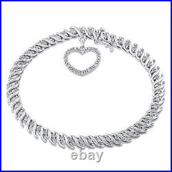 Amour Sterling Silver 1CT TW Diamond Tennis Bracelet with Heart Charm
