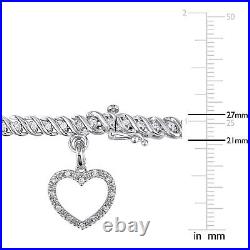 Amour Sterling Silver 1CT TW Diamond Tennis Bracelet with Heart Charm