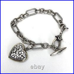 Ann King Sterling Silver Toggle Bracelet 925 & 18K Gold Initial S Heart Charm 7