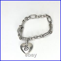 Ann King Sterling Silver Toggle Bracelet 925 & 18K Gold Initial S Heart Charm 7