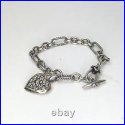 Ann King Sterling Silver Toggle Bracelet 925 & 18K Gold Initial S Heart Charm 7