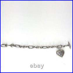 Ann King Sterling Silver Toggle Bracelet 925 & 18K Gold Initial S Heart Charm 7