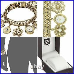 Anne Klein Womens Swarovski Crystal Accented Gold-Tone Charm Bracelet Watch Gift