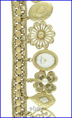 Anne Klein Womens Swarovski Crystal Accented Gold-Tone Charm Bracelet Watch Gift