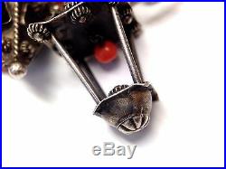 Antique 800 Silver Coral Malachite Chinese Export Lantern Charm Bracelet