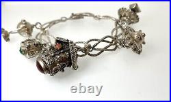 Antique 800 Silver Italian Etruscan Revival Gypsy Charm Bracelet Coral 7 1/4