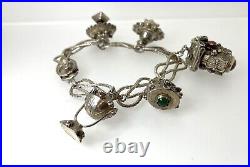 Antique 800 Silver Italian Etruscan Revival Gypsy Charm Bracelet Coral 7 1/4