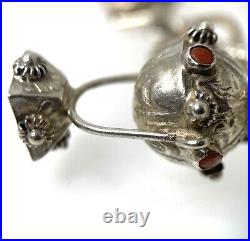 Antique 800 Silver Italian Etruscan Revival Gypsy Charm Bracelet Coral 7 1/4