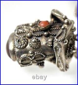 Antique 800 Silver Italian Etruscan Revival Gypsy Charm Bracelet Coral 7 1/4