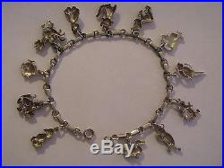 Antique Art Deco German 800 Silver & Enamel Animal Charm Bracelet with 12 Charms