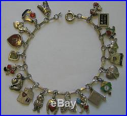 Antique Art Deco German 800 Silver & Enamel Heart Charm Bracelet with 20 Charms