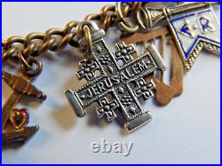 Antique Charm Bracelet Brass Link Chain with Sterling Silver 925 Charms