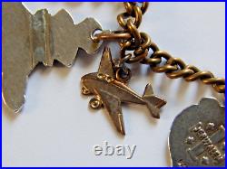 Antique Charm Bracelet Brass Link Chain with Sterling Silver 925 Charms