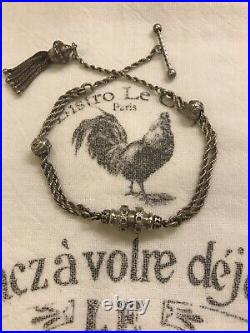 Antique English Solid Silver Albertina Chain Bracelet Large Tassel Charm Fob