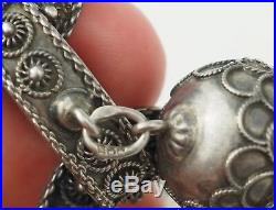 Antique Etruscan 800 silver turquoise chunky poison box charms bracelet Italy