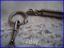 Antique French Silver Vintage Watch Chain Dog Clip Bracelet With Old Ball Charm