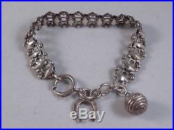 Antique French Sterling Silver Charm Bracelet With Ball Fob & Horseshoe (2)