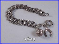 Antique French Sterling Silver Charm Bracelet With Ball Fob & Horseshoe (2)