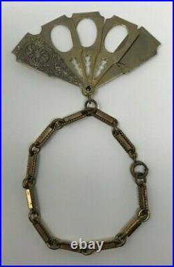 Antique! HAND FAN Locket Bracelet SILVER 3 photo Slots JEWELRY Charm Vintage
