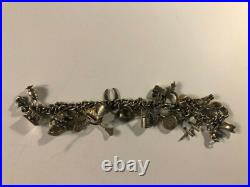 Antique Loaded Western Sterling Silver Charm Bracelet 60 g with 22 Charms