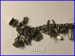 Antique Loaded Western Sterling Silver Charm Bracelet 60 g with 22 Charms