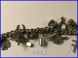 Antique Loaded Western Sterling Silver Charm Bracelet 60 g with 22 Charms