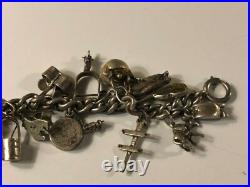 Antique Loaded Western Sterling Silver Charm Bracelet 60 g with 22 Charms