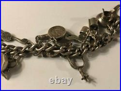Antique Loaded Western Sterling Silver Charm Bracelet 60 g with 22 Charms