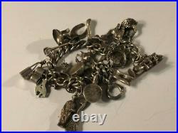 Antique Loaded Western Sterling Silver Charm Bracelet 60 g with 22 Charms