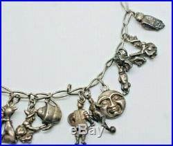 Antique Man In The Moon Silver Charm Bracelet Imp Cherub 54g Victorian