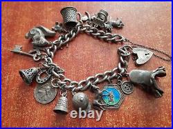 Antique Solid Silver Charm Bracelet 68g With 19 Charms, Many Horse Related
