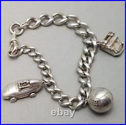 Antique Solid Sterling Silver Graduated Charm Bracelet 38.4g 22cm (8.5)