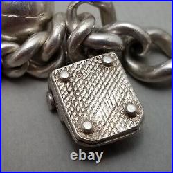 Antique Solid Sterling Silver Graduated Charm Bracelet 38.4g 22cm (8.5)